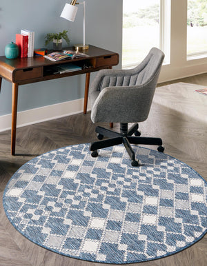 Blue 10' x 10' Outdoor Trellis Round Area Rug Weather Resistant for Patio, Deck, Terrace, Balcony, Porch Geometric Design Water Safe Outside Carpet for Sale at Rug Engine