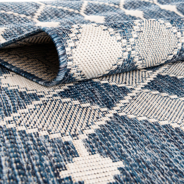 Blue 3' 1 x 3' 1 Outdoor Trellis Round Area Rug Weather Resistant for Patio, Deck, Terrace, Balcony, Porch Geometric Design Water Safe Outside Carpet for Sale at Rug Engine