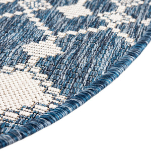 Blue 4' 1 x 4' 1 Outdoor Trellis Round Area Rug Weather Resistant for Patio, Deck, Terrace, Balcony, Porch Geometric Design Water Safe Outside Carpet for Sale at Rug Engine