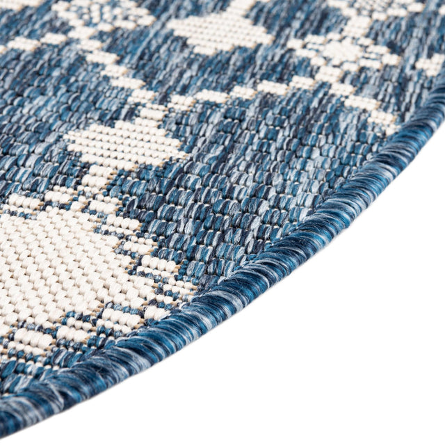 Blue 4' 1 x 4' 1 Outdoor Trellis Round Area Rug Weather Resistant for Patio, Deck, Terrace, Balcony, Porch Geometric Design Water Safe Outside Carpet for Sale at Rug Engine
