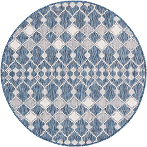 Blue 4' 1 x 4' 1 Outdoor Trellis Round Area Rug Weather Resistant for Patio, Deck, Terrace, Balcony, Porch Geometric Design Water Safe Outside Carpet for Sale at Rug Engine
