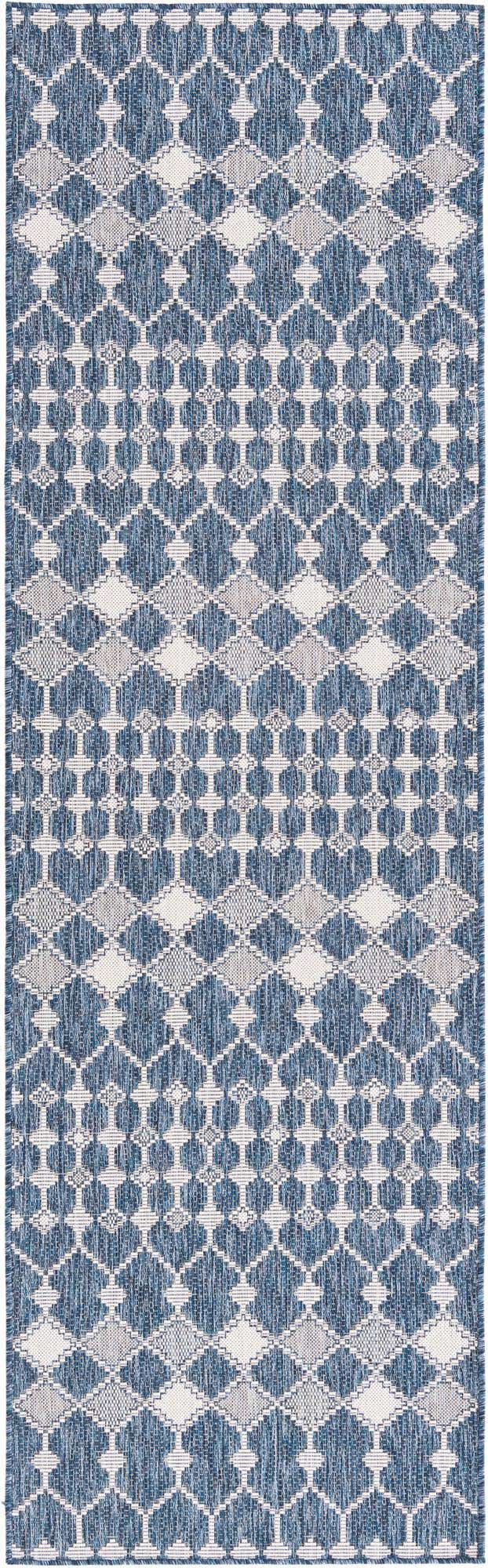 Blue 2' 7 x 10' Outdoor Trellis Runner Area Rug Weather Resistant for Patio, Deck, Terrace, Balcony, Porch Geometric Design Water Safe Outside Carpet for Sale at Rug Engine