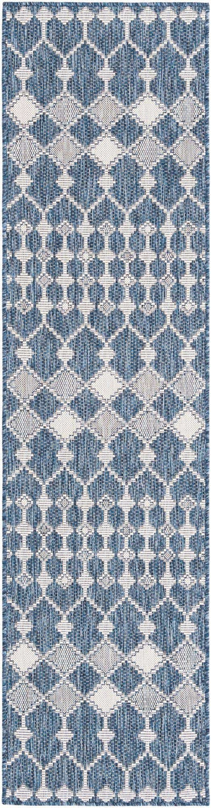 Blue 2' x 8' Outdoor Trellis Runner Area Rug Weather Resistant for Patio, Deck, Terrace, Balcony, Porch Geometric Design Water Safe Outside Carpet for Sale at Rug Engine