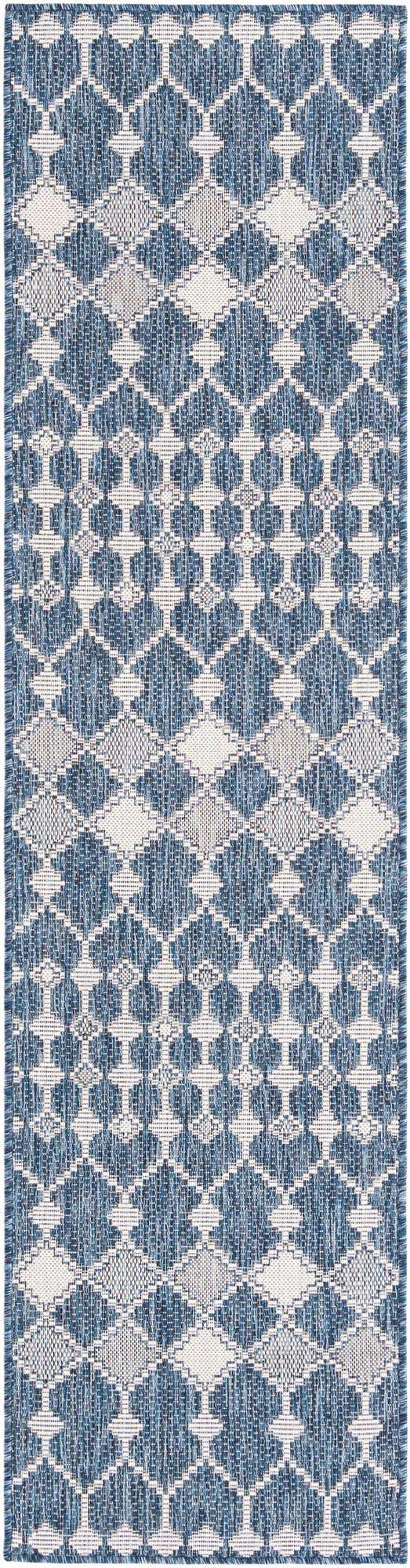 Blue 2' x 8' Outdoor Trellis Runner Area Rug Weather Resistant for Patio, Deck, Terrace, Balcony, Porch Geometric Design Water Safe Outside Carpet for Sale at Rug Engine