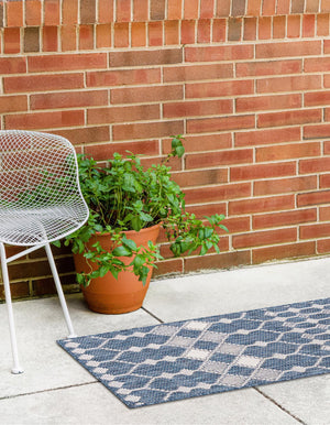 Blue 2' x 8' Outdoor Trellis Runner Area Rug Weather Resistant for Patio, Deck, Terrace, Balcony, Porch Geometric Design Water Safe Outside Carpet for Sale at Rug Engine