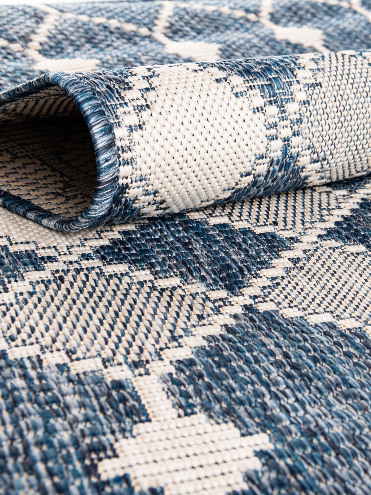 Blue 2' 7 x 10' Outdoor Trellis Runner Area Rug Weather Resistant for Patio, Deck, Terrace, Balcony, Porch Geometric Design Water Safe Outside Carpet for Sale at Rug Engine