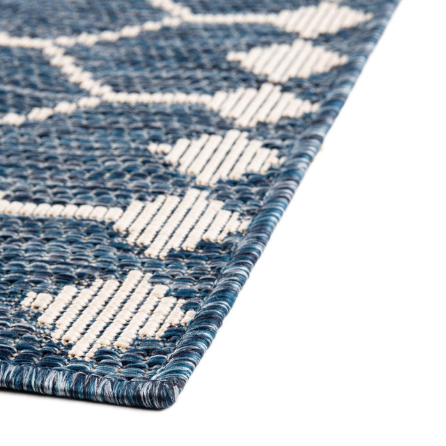 Blue 2' x 6' 1 Outdoor Trellis Runner Area Rug Weather Resistant for Patio, Deck, Terrace, Balcony, Porch Geometric Design Water Safe Outside Carpet for Sale at Rug Engine