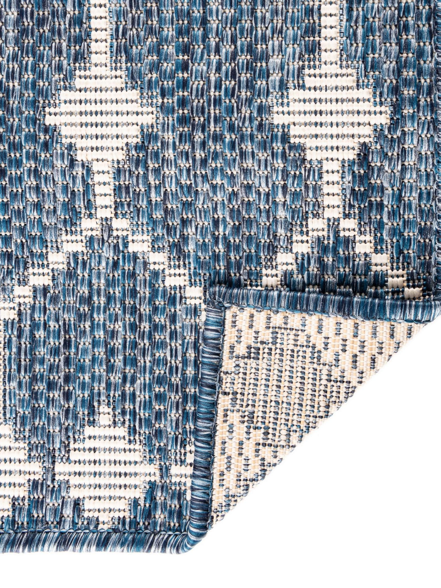 Blue 2' x 6' 1 Outdoor Trellis Runner Area Rug Weather Resistant for Patio, Deck, Terrace, Balcony, Porch Geometric Design Water Safe Outside Carpet for Sale at Rug Engine