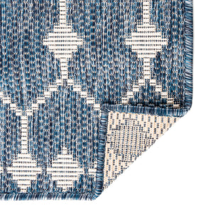 Blue 2' 7 x 10' Outdoor Trellis Runner Area Rug Weather Resistant for Patio, Deck, Terrace, Balcony, Porch Geometric Design Water Safe Outside Carpet for Sale at Rug Engine