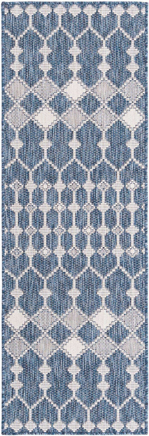 Blue 2' x 6' 1 Outdoor Trellis Runner Area Rug Weather Resistant for Patio, Deck, Terrace, Balcony, Porch Geometric Design Water Safe Outside Carpet for Sale at Rug Engine