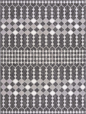 Charcoal 9' x 12' Outdoor Trellis Rectangle Area Rug Weather Resistant for Patio, Deck, Terrace, Balcony, Porch Geometric Design Water Safe Outside Carpet for Sale at Rug Engine