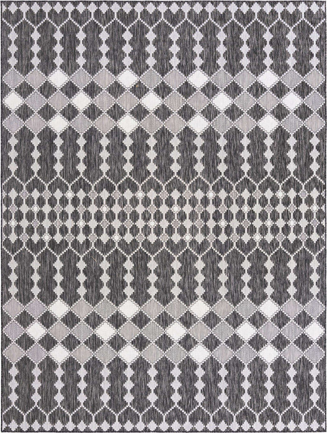 Charcoal 9' x 12' Outdoor Trellis Rectangle Area Rug Weather Resistant for Patio, Deck, Terrace, Balcony, Porch Geometric Design Water Safe Outside Carpet for Sale at Rug Engine