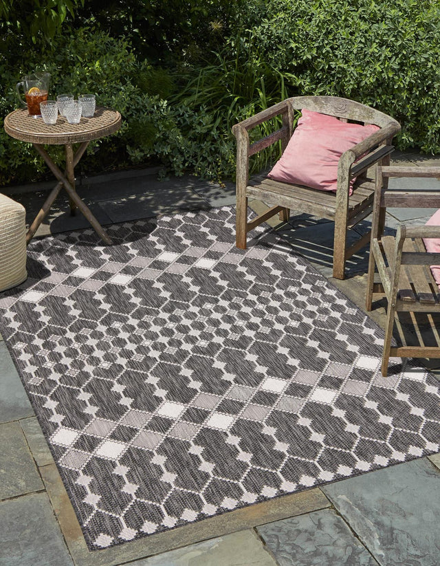 Charcoal 3' 1 x 5' 3 Outdoor Trellis Rectangle Area Rug Weather Resistant for Patio, Deck, Terrace, Balcony, Porch Geometric Design Water Safe Outside Carpet for Sale at Rug Engine