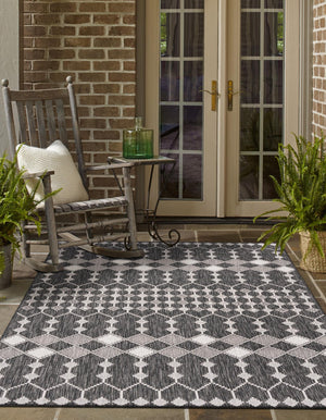 Charcoal 3' 1 x 5' 3 Outdoor Trellis Rectangle Area Rug Weather Resistant for Patio, Deck, Terrace, Balcony, Porch Geometric Design Water Safe Outside Carpet for Sale at Rug Engine