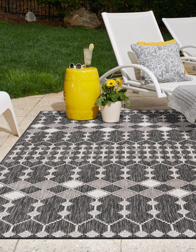 Charcoal 3' 1 x 5' 3 Outdoor Trellis Rectangle Area Rug Weather Resistant for Patio, Deck, Terrace, Balcony, Porch Geometric Design Water Safe Outside Carpet for Sale at Rug Engine