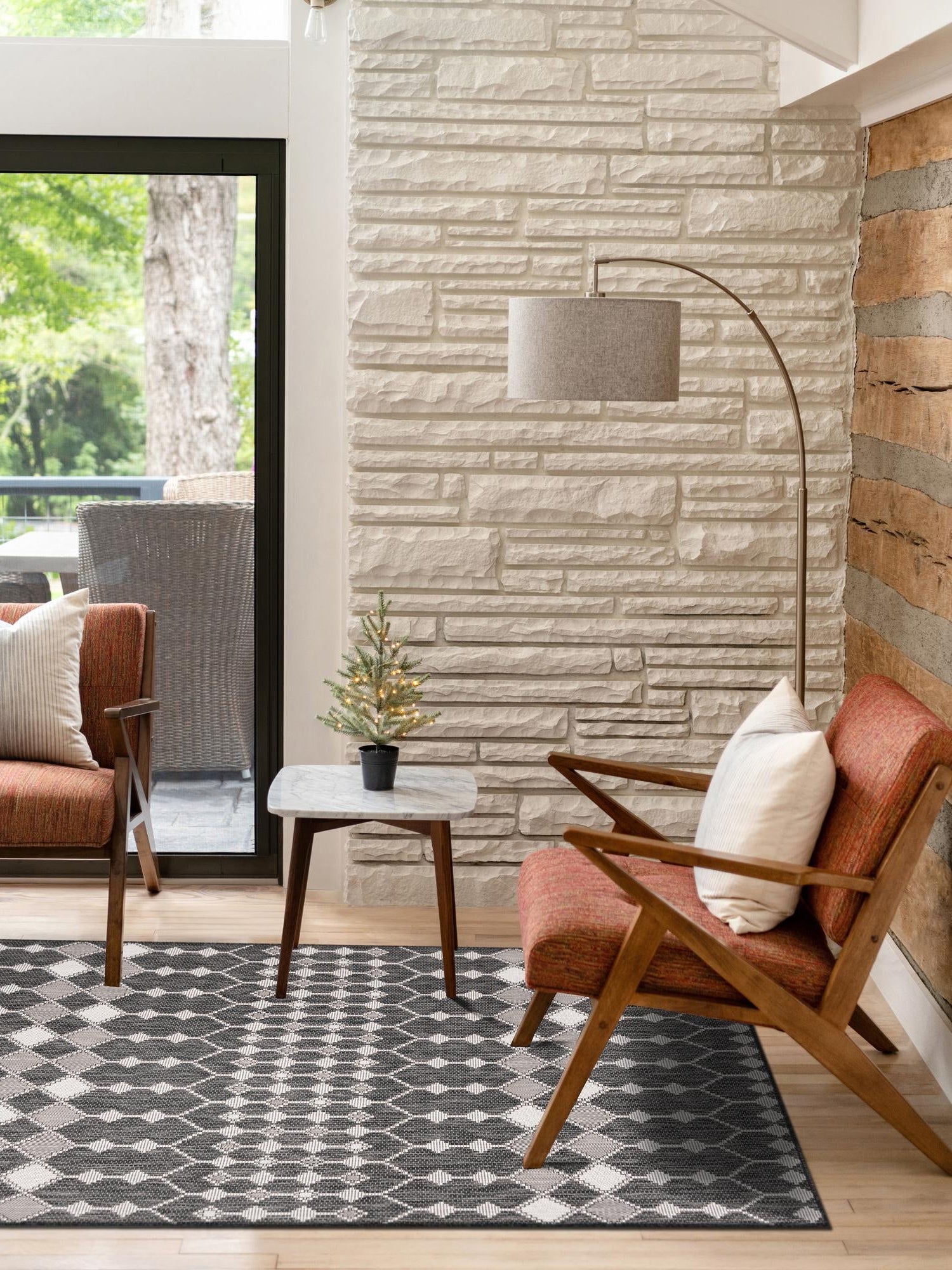Charcoal 3' 1 x 5' 3 Outdoor Trellis Rectangle Area Rug Weather Resistant for Patio, Deck, Terrace, Balcony, Porch Geometric Design Water Safe Outside Carpet for Sale at Rug Engine