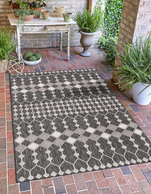 Charcoal 3' 1 x 5' 3 Outdoor Trellis Rectangle Area Rug Weather Resistant for Patio, Deck, Terrace, Balcony, Porch Geometric Design Water Safe Outside Carpet for Sale at Rug Engine