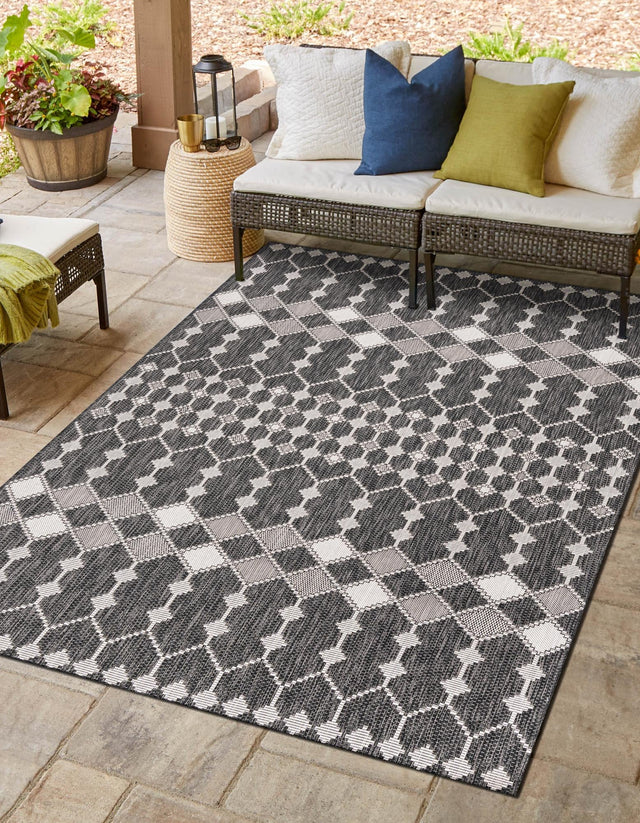 Charcoal 3' 1 x 5' 3 Outdoor Trellis Rectangle Area Rug Weather Resistant for Patio, Deck, Terrace, Balcony, Porch Geometric Design Water Safe Outside Carpet for Sale at Rug Engine