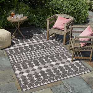 Charcoal 2' x 3' 1 Outdoor Trellis Rectangle Area Rug Weather Resistant for Patio, Deck, Terrace, Balcony, Porch Geometric Design Water Safe Outside Carpet for Sale at Rug Engine