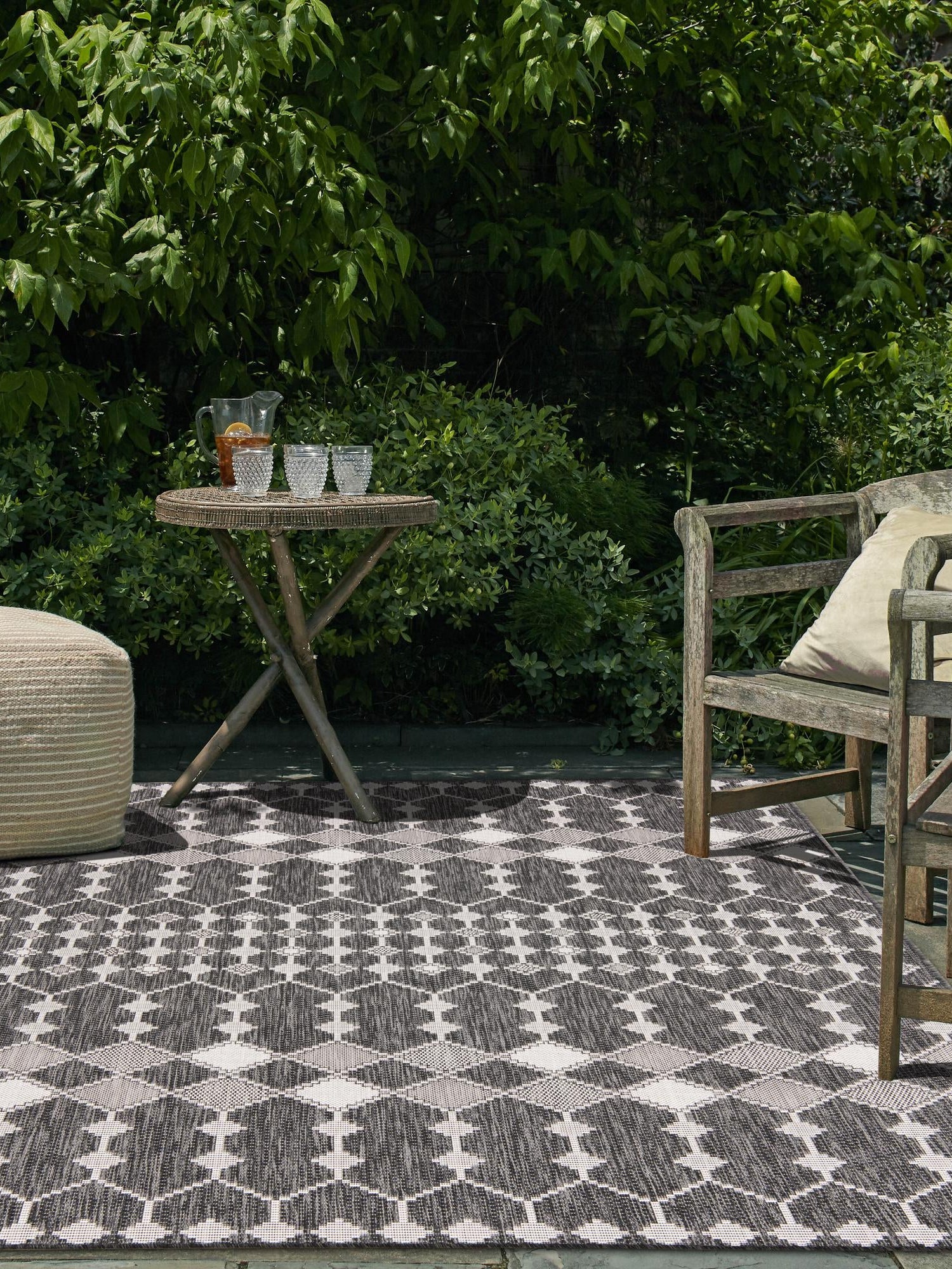 Charcoal 2' x 3' 1 Outdoor Trellis Rectangle Area Rug Weather Resistant for Patio, Deck, Terrace, Balcony, Porch Geometric Design Water Safe Outside Carpet for Sale at Rug Engine