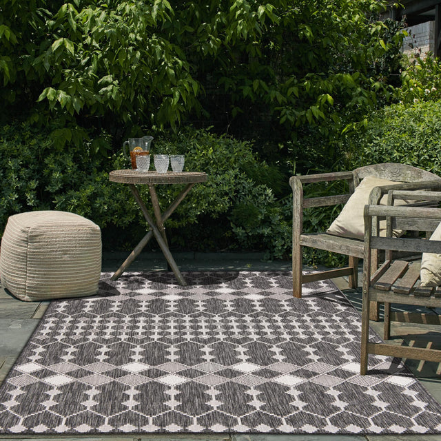 Charcoal 7' 10 x 11' Outdoor Trellis Rectangle Area Rug Weather Resistant for Patio, Deck, Terrace, Balcony, Porch Geometric Design Water Safe Outside Carpet for Sale at Rug Engine