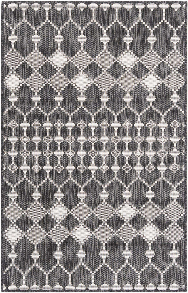 Charcoal 3' 1 x 5' 3 Outdoor Trellis Rectangle Area Rug Weather Resistant for Patio, Deck, Terrace, Balcony, Porch Geometric Design Water Safe Outside Carpet for Sale at Rug Engine