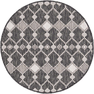 Charcoal 3' 1 x 3' 1 Outdoor Trellis Round Area Rug Weather Resistant for Patio, Deck, Terrace, Balcony, Porch Geometric Design Water Safe Outside Carpet for Sale at Rug Engine