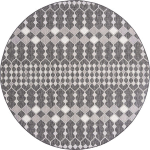 Charcoal 10' x 10' Outdoor Trellis Round Area Rug Weather Resistant for Patio, Deck, Terrace, Balcony, Porch Geometric Design Water Safe Outside Carpet for Sale at Rug Engine