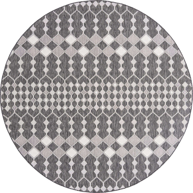 Charcoal 10' x 10' Outdoor Trellis Round Area Rug Weather Resistant for Patio, Deck, Terrace, Balcony, Porch Geometric Design Water Safe Outside Carpet for Sale at Rug Engine