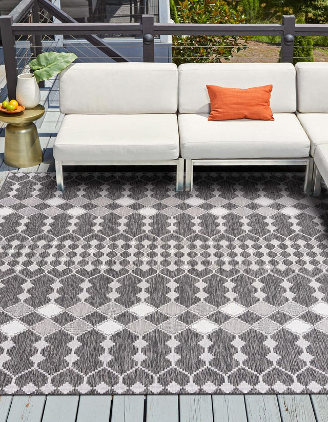 Charcoal 10' x 10' Outdoor Trellis Square Area Rug Weather Resistant for Patio, Deck, Terrace, Balcony, Porch Geometric Design Water Safe Outside Carpet for Sale at Rug Engine