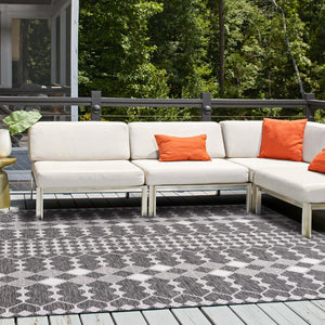 Charcoal 10' x 10' Outdoor Trellis Square Area Rug Weather Resistant for Patio, Deck, Terrace, Balcony, Porch Geometric Design Water Safe Outside Carpet for Sale at Rug Engine