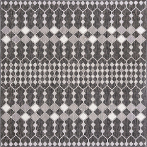 Charcoal 10' x 10' Outdoor Trellis Square Area Rug Weather Resistant for Patio, Deck, Terrace, Balcony, Porch Geometric Design Water Safe Outside Carpet for Sale at Rug Engine