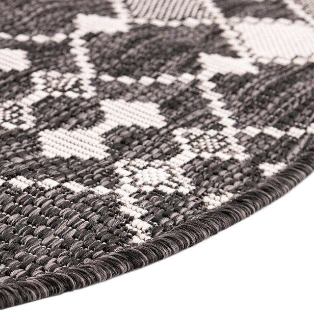 Charcoal 4' 1 x 4' 1 Outdoor Trellis Round Area Rug Weather Resistant for Patio, Deck, Terrace, Balcony, Porch Geometric Design Water Safe Outside Carpet for Sale at Rug Engine