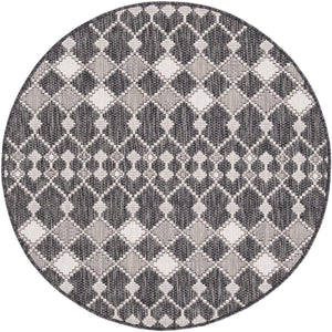 Charcoal 4' 1 x 4' 1 Outdoor Trellis Round Area Rug Weather Resistant for Patio, Deck, Terrace, Balcony, Porch Geometric Design Water Safe Outside Carpet for Sale at Rug Engine