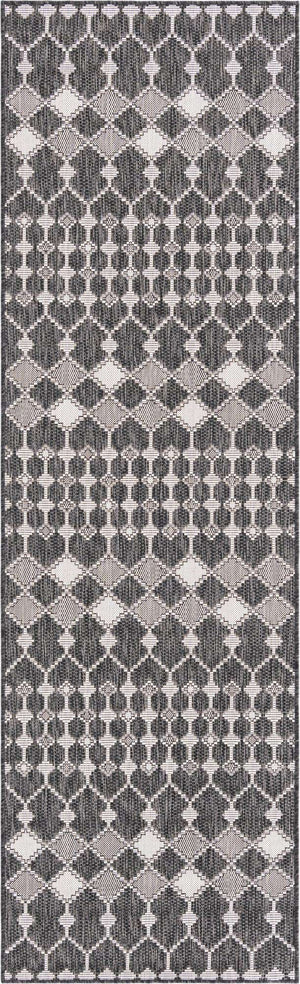Charcoal 2' 7 x 10' Outdoor Trellis Runner Area Rug Weather Resistant for Patio, Deck, Terrace, Balcony, Porch Geometric Design Water Safe Outside Carpet for Sale at Rug Engine