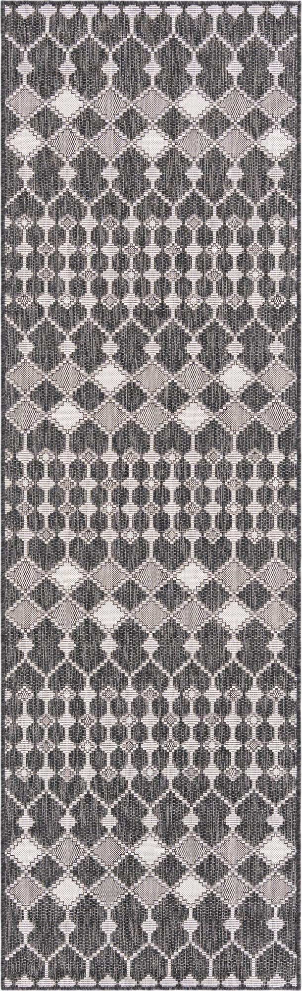 Charcoal 2' 7 x 10' Outdoor Trellis Runner Area Rug Weather Resistant for Patio, Deck, Terrace, Balcony, Porch Geometric Design Water Safe Outside Carpet for Sale at Rug Engine