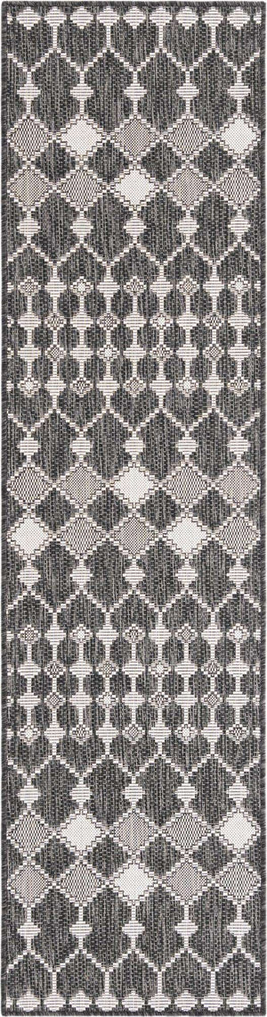 Charcoal 2' x 8' Outdoor Trellis Runner Area Rug Weather Resistant for Patio, Deck, Terrace, Balcony, Porch Geometric Design Water Safe Outside Carpet for Sale at Rug Engine