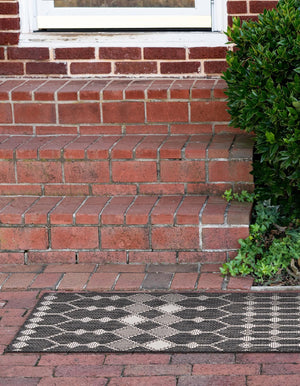 Charcoal 2' x 6' 1 Outdoor Trellis Runner Area Rug Weather Resistant for Patio, Deck, Terrace, Balcony, Porch Geometric Design Water Safe Outside Carpet for Sale at Rug Engine