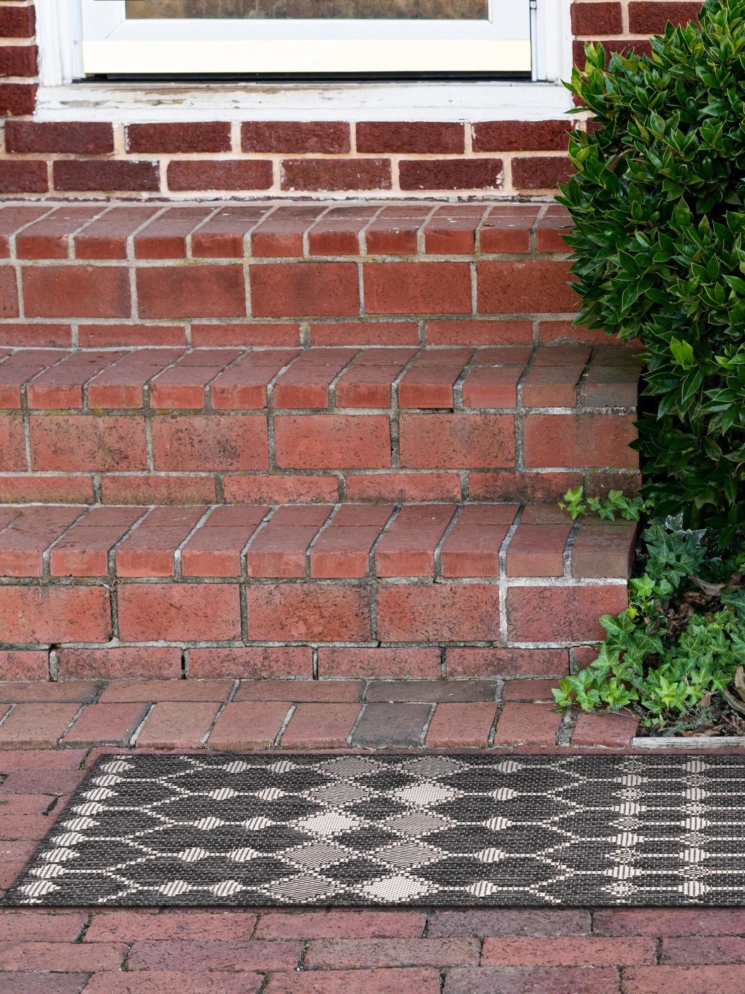 Charcoal 2' 7 x 10' Outdoor Trellis Runner Area Rug Weather Resistant for Patio, Deck, Terrace, Balcony, Porch Geometric Design Water Safe Outside Carpet for Sale at Rug Engine