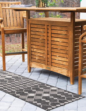 Charcoal 2' x 6' 1 Outdoor Trellis Runner Area Rug Weather Resistant for Patio, Deck, Terrace, Balcony, Porch Geometric Design Water Safe Outside Carpet for Sale at Rug Engine