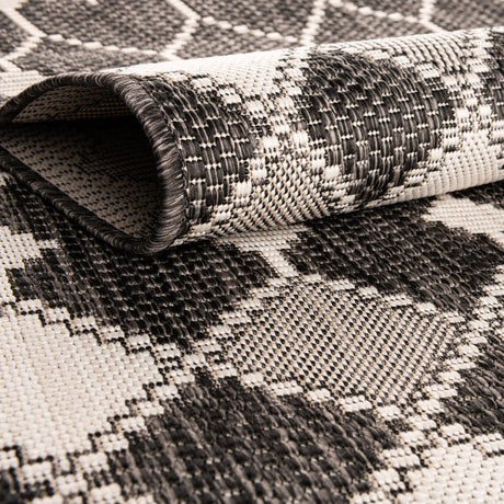 Charcoal 2' x 6' 1 Outdoor Trellis Runner Area Rug Weather Resistant for Patio, Deck, Terrace, Balcony, Porch Geometric Design Water Safe Outside Carpet for Sale at Rug Engine