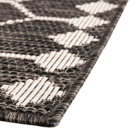 Charcoal 2' x 6' 1 Outdoor Trellis Runner Area Rug Weather Resistant for Patio, Deck, Terrace, Balcony, Porch Geometric Design Water Safe Outside Carpet for Sale at Rug Engine
