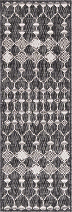 Charcoal 2' x 6' 1 Outdoor Trellis Runner Area Rug Weather Resistant for Patio, Deck, Terrace, Balcony, Porch Geometric Design Water Safe Outside Carpet for Sale at Rug Engine