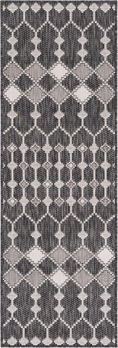 Charcoal 2' x 6' 1 Outdoor Trellis Runner Area Rug Weather Resistant for Patio, Deck, Terrace, Balcony, Porch Geometric Design Water Safe Outside Carpet for Sale at Rug Engine