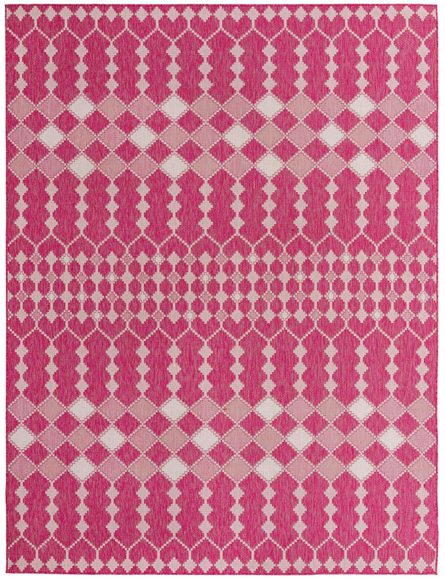 Magenta 9' x 12' Outdoor Trellis Rectangle Area Rug Weather Resistant for Patio, Deck, Terrace, Balcony, Porch Geometric Design Water Safe Outside Carpet for Sale at Rug Engine