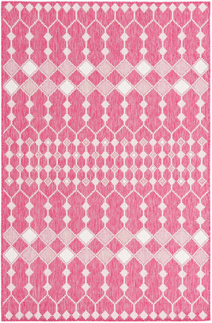 Magenta 5' 3 x 8' Outdoor Trellis Rectangle Area Rug Weather Resistant for Patio, Deck, Terrace, Balcony, Porch Geometric Design Water Safe Outside Carpet for Sale at Rug Engine