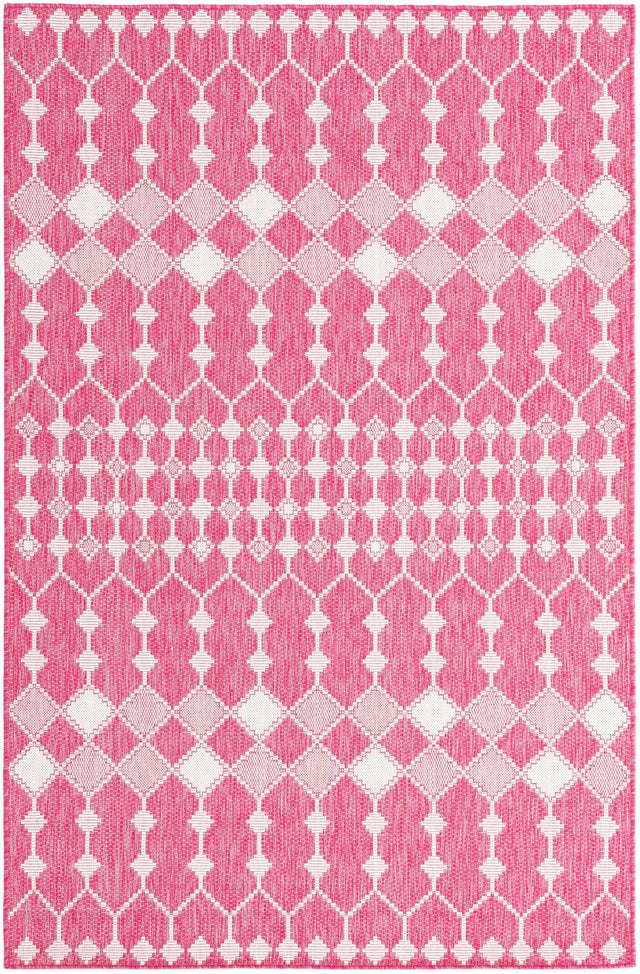Magenta 5' 3 x 8' Outdoor Trellis Rectangle Area Rug Weather Resistant for Patio, Deck, Terrace, Balcony, Porch Geometric Design Water Safe Outside Carpet for Sale at Rug Engine