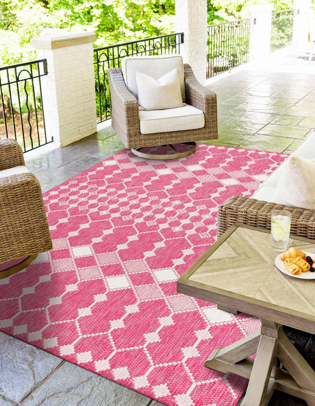 Magenta 2' x 3' 1 Outdoor Trellis Rectangle Area Rug Weather Resistant for Patio, Deck, Terrace, Balcony, Porch Geometric Design Water Safe Outside Carpet for Sale at Rug Engine