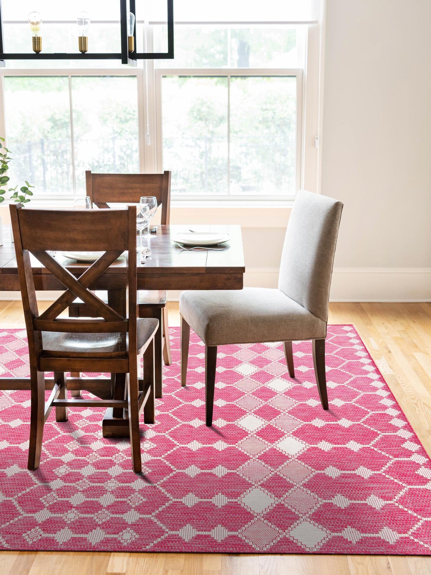 Magenta 2' x 3' 1 Outdoor Trellis Rectangle Area Rug Weather Resistant for Patio, Deck, Terrace, Balcony, Porch Geometric Design Water Safe Outside Carpet for Sale at Rug Engine