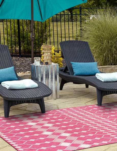 Magenta 2' x 3' 1 Outdoor Trellis Rectangle Area Rug Weather Resistant for Patio, Deck, Terrace, Balcony, Porch Geometric Design Water Safe Outside Carpet for Sale at Rug Engine